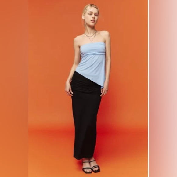 NWT Pastel Blue Asymmetrical Y2K 2000s Strapless Off Shoulder Tank Tube Top - Picture 1 of 6